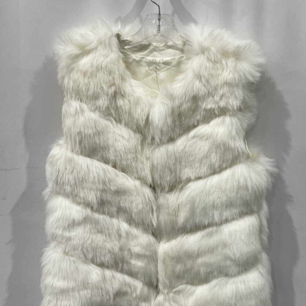 White 100% Ostrich Hair Fur Trim Sleeveless Lined Open Front Vest
